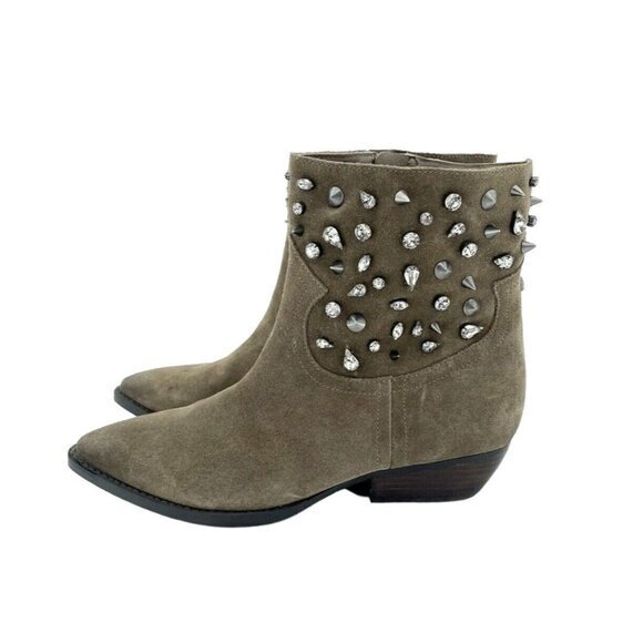 Sam Edelman Shoes - Sam Edelman Avril Bootie Dark Taupe Suede Leather Crystal Studded SZ 7 NEW
